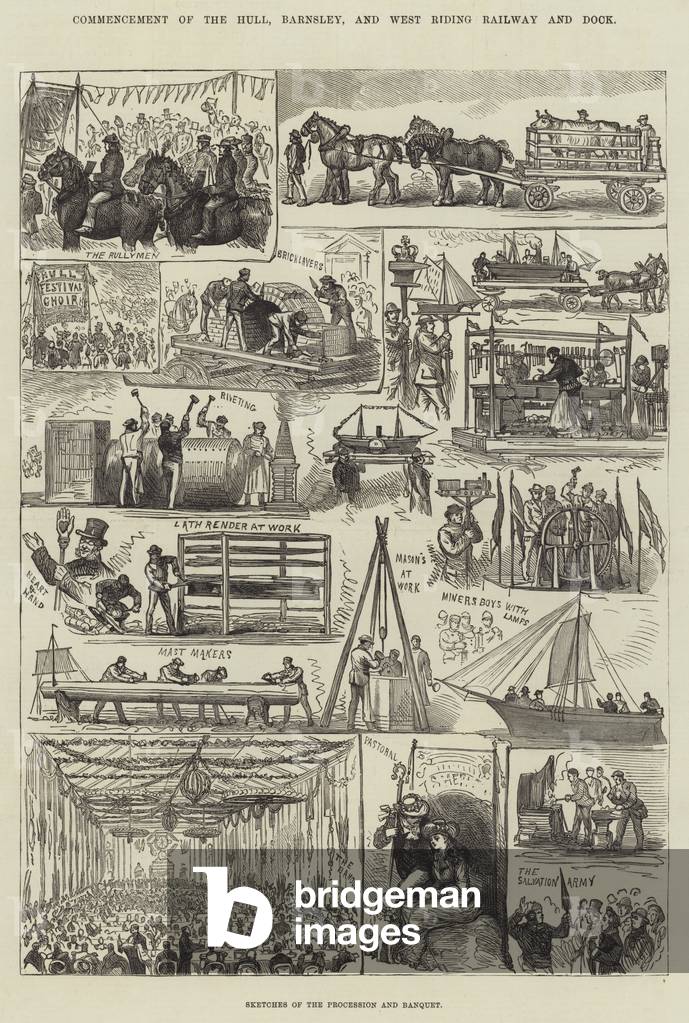 Commencement of the Hull, Barnsley, and West Riding Railway and Dock (engraving)
