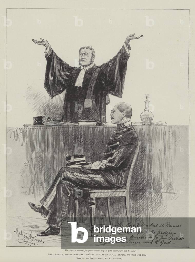 The Dreyfus Court-Martial, Maitre Demange's Final Appeal to the Judges (litho)
