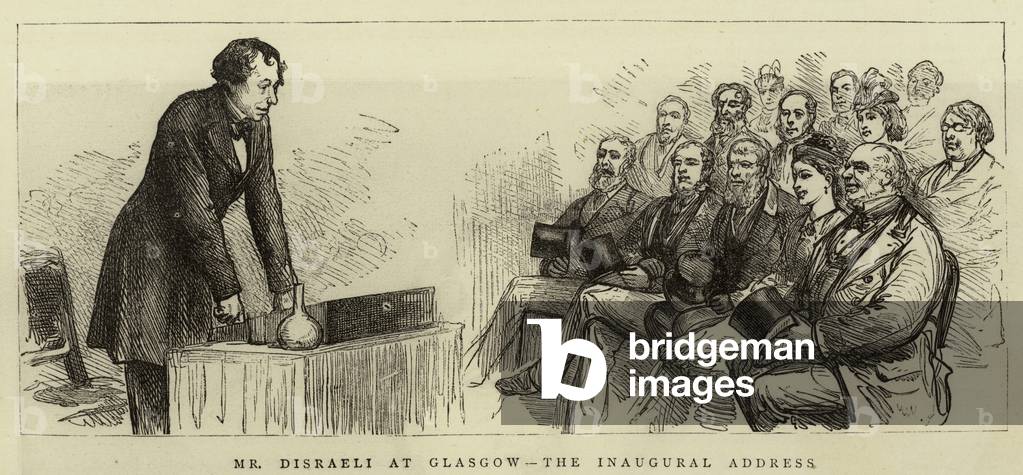 Mr Disraeli at Glasgow, the Inaugural Address (engraving)