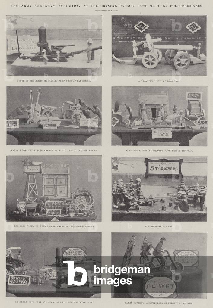 The Army and Navy Exhibition at the Crystal Palace, Toys made by Boer Prisoners (b/w photo)