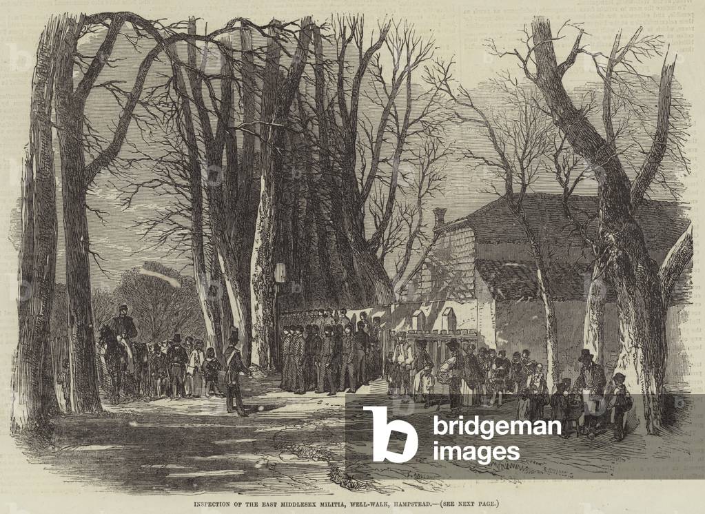 Inspection of the East Middlesex Militia, Well-Walk, Hampstead (engraving)