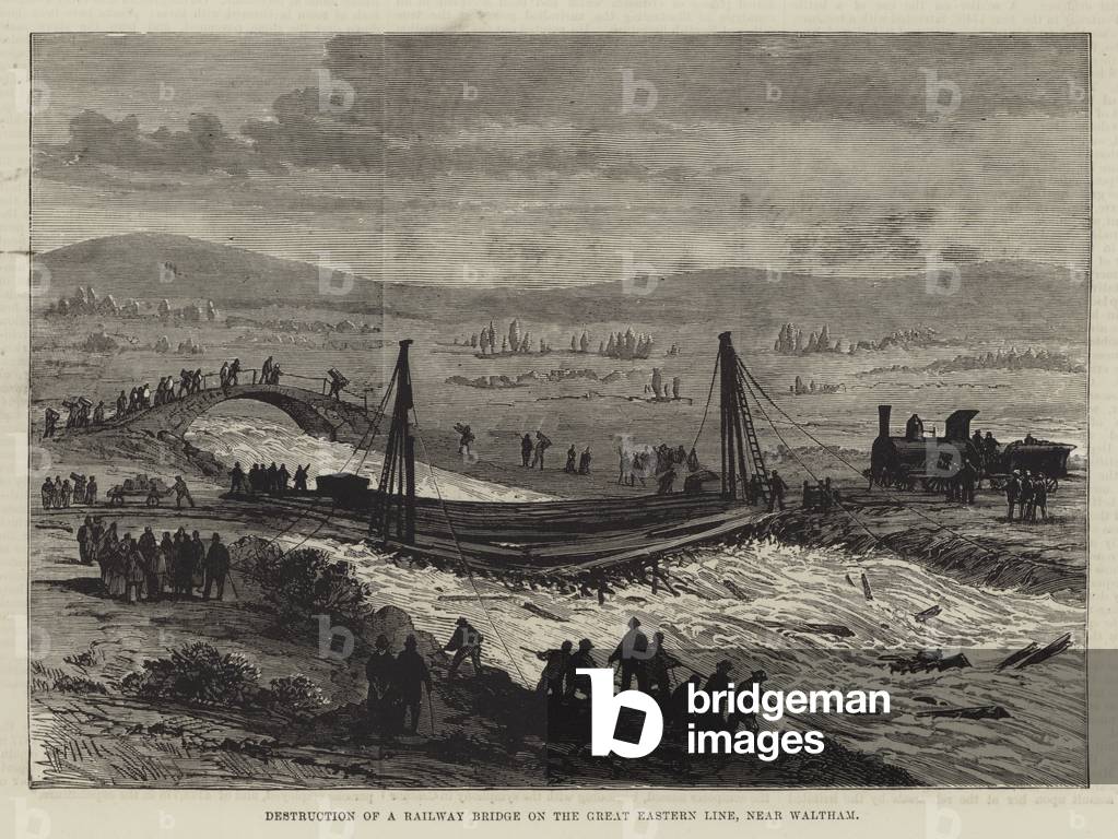 Destruction of a Railway Bridge on the Great Eastern Line, near Waltham (engraving)