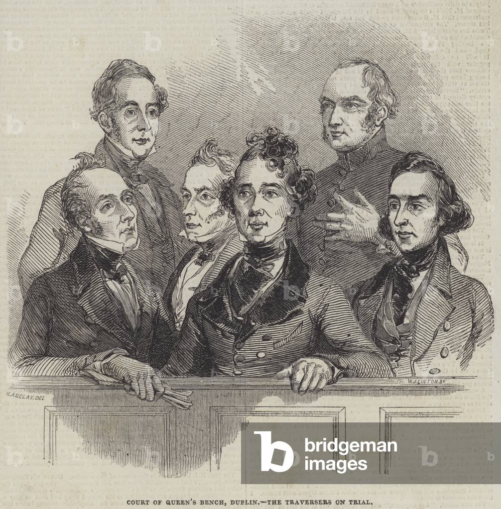 Dublin State Trials, Court of Queen's Bench, Dublin, the Traversers on Trial (engraving)