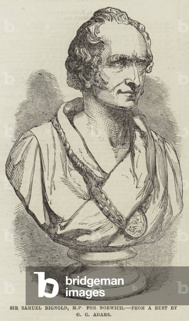 Sir Samuel Bignold, MP for Norwich, from a Bust by G G Adams (engraving)