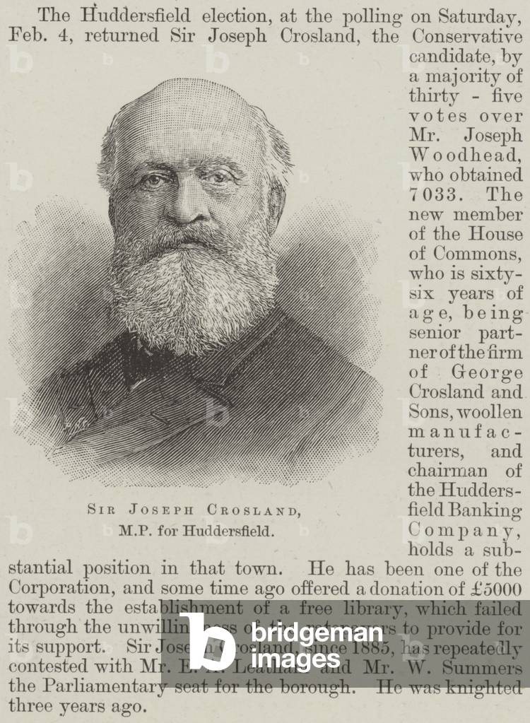 Sir Joseph Crosland, MP for Huddersfield (engraving)