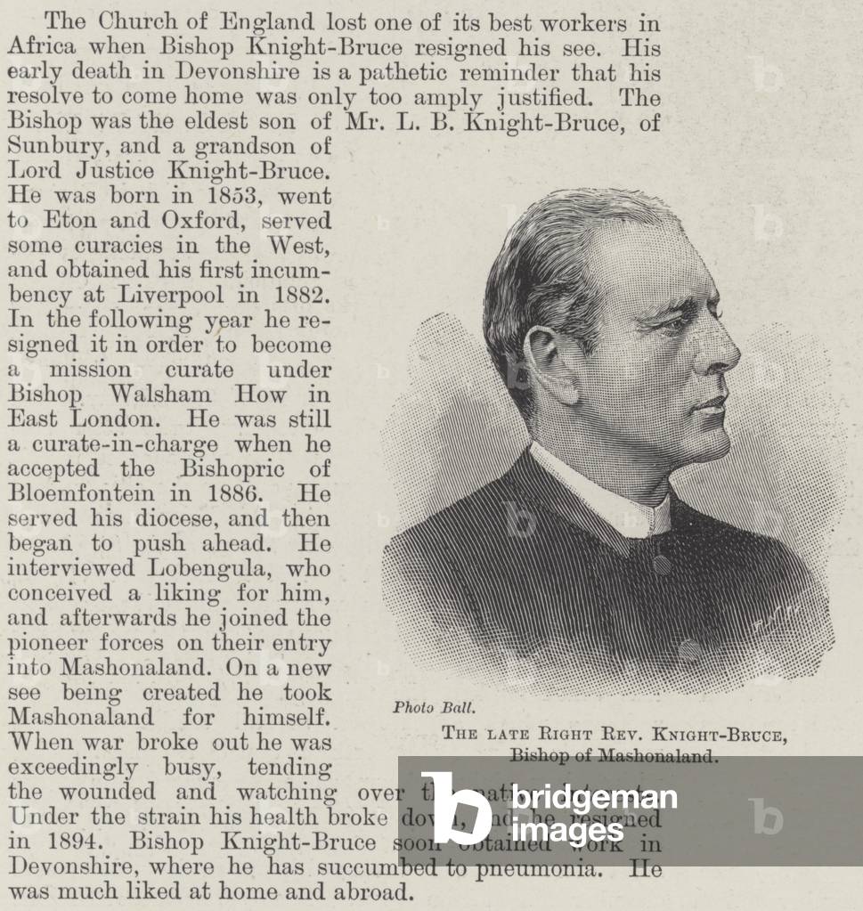 The late Right Reverend Knight-Bruce, Bishop of Mashonaland (engraving)