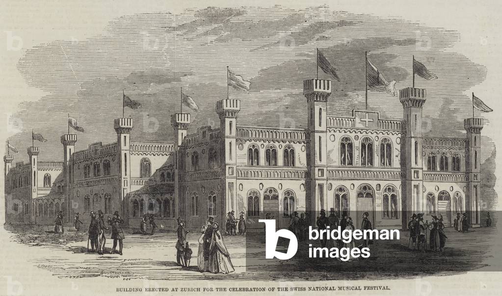 Building erected at Zurich for the Celebration of the Swiss National Musical Festival (engraving)