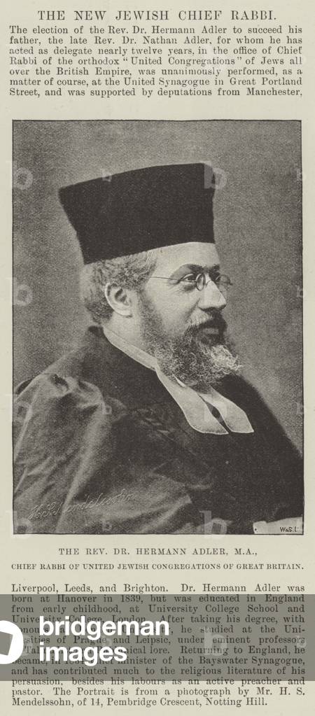 The Reverend Dr Hermann Adler, MA, Chief Rabbi of United Jewish Congregations of Great Britain (b/w photo)