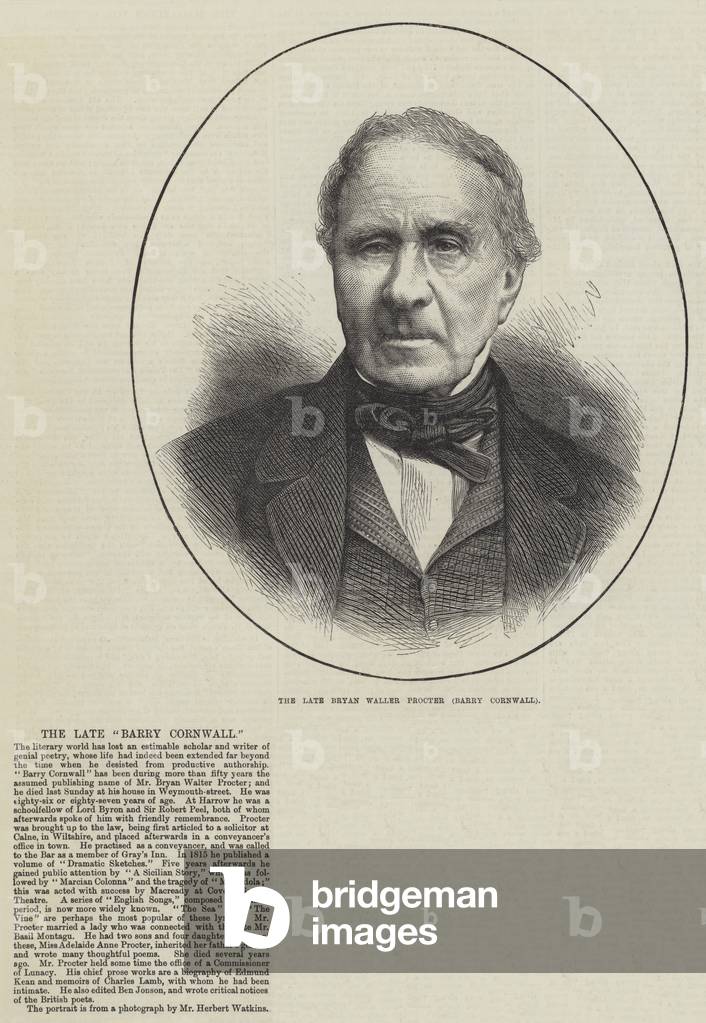The late Bryan Waller Procter (Barry Cornwall) (engraving)