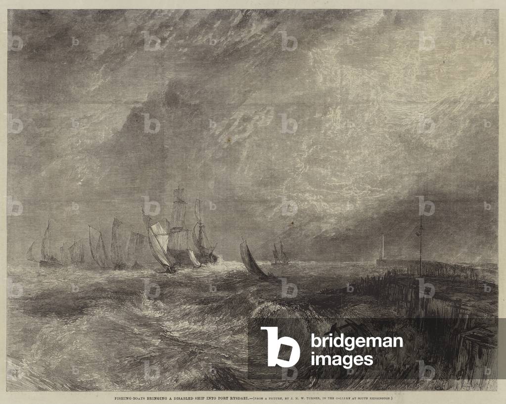 Fishing-Boats bringing a Disabled Ship into Port Rysdael (engraving)