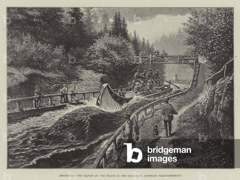 Descending the Rapids of the Traun in the Salt-Boat, Austrian Salzkammergut (engraving)