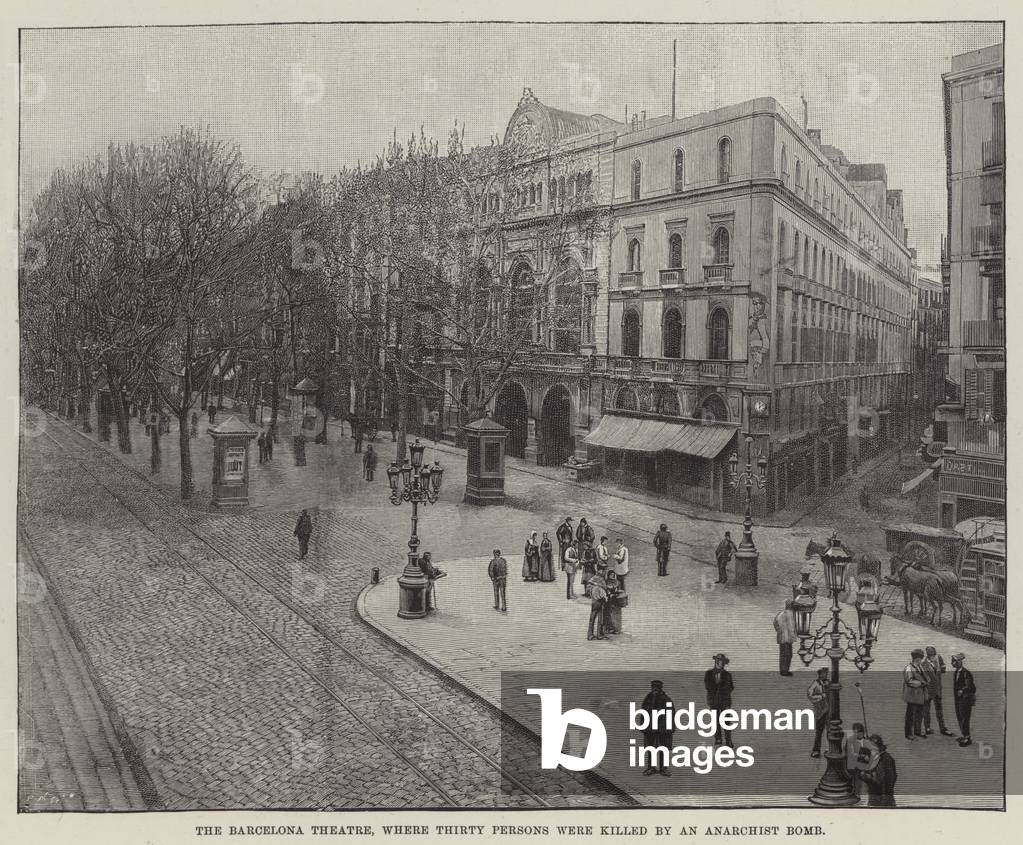 The Barcelona Theatre, where Thirty Persons were killed by an Anarchist Bomb (engraving)