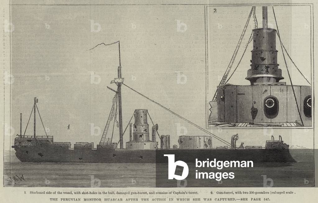 The Peruvian Monitor Huascar after the Action in which she was captured (engraving)