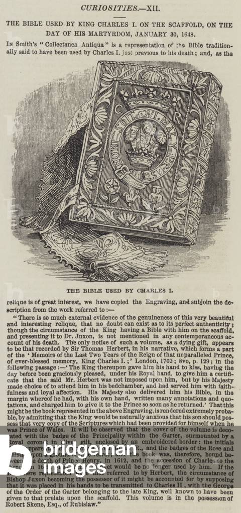 The Bible used by King Charles I on the Scaffold, on the Day of his Martyrdom, 30 January 1648 (engraving)