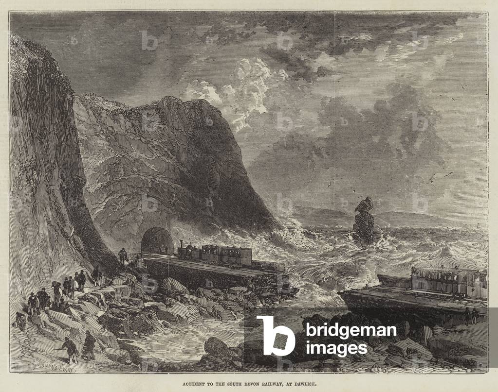 Accident to the South Devon Railway, at Dawlish (engraving)