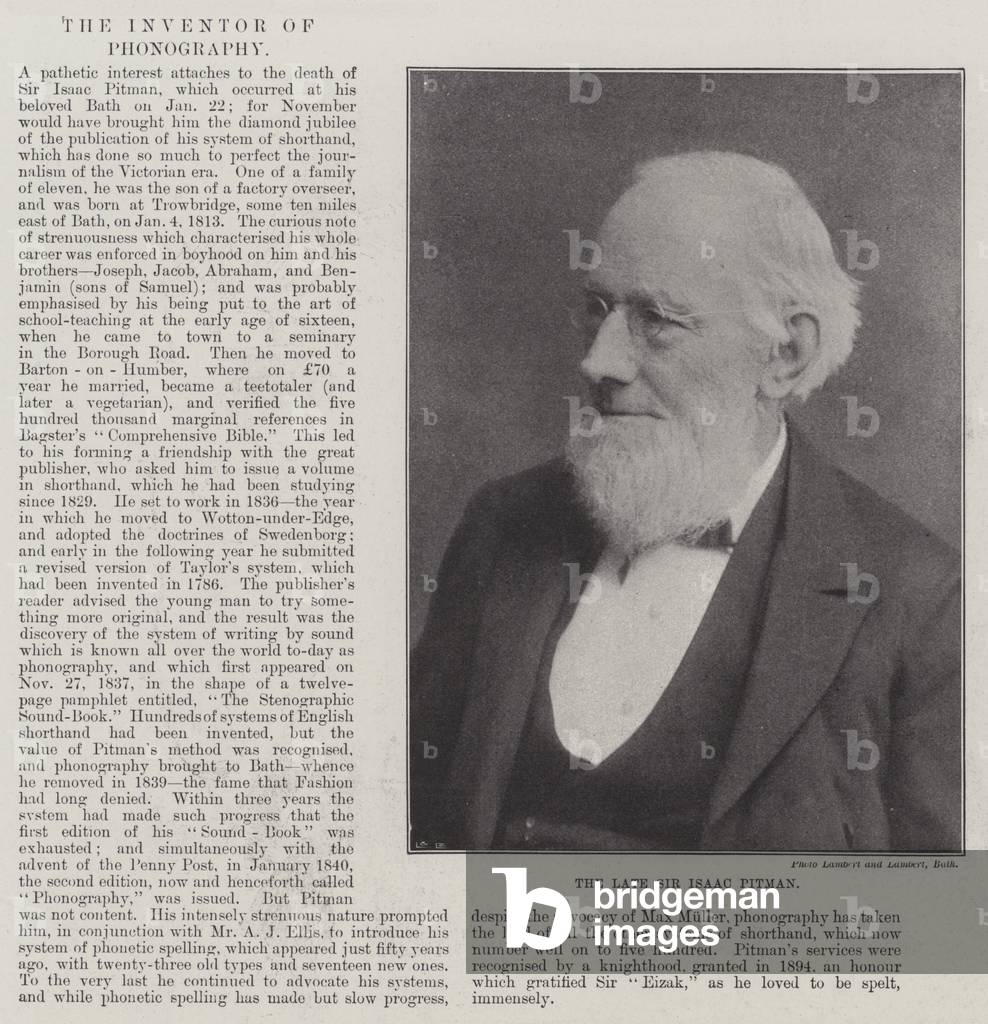 The late Sir Isaac Pitman (b/w photo)