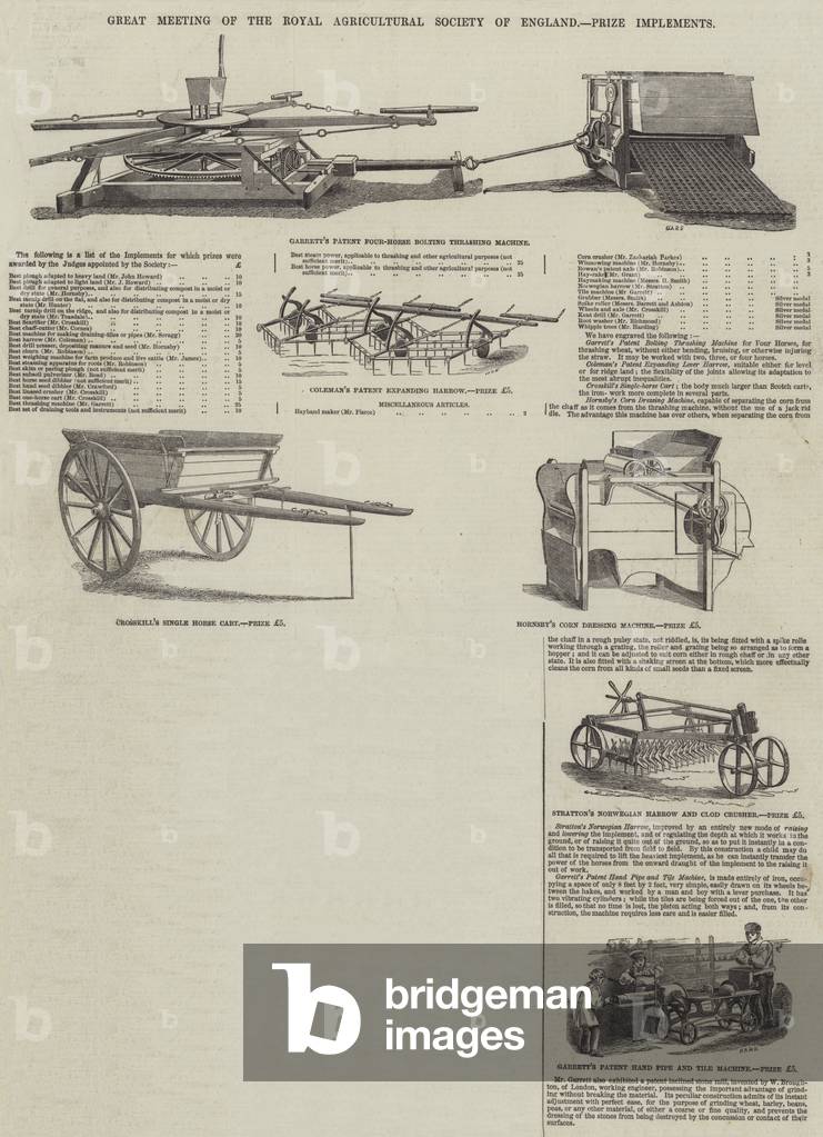 Great Meeting of the Royal Agricultural Society of England, Prize Implements (engraving)