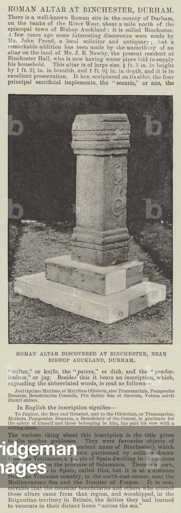 Roman Altar discovered at Binchester, near Bishop Auckland, Durham (b/w photo)