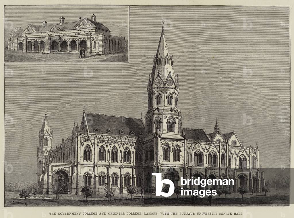 The Government College and Oriental College, Lahore, with the Punjaub University Senate Hall (engraving)