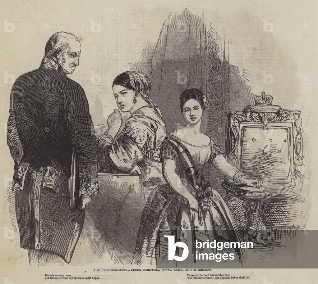 A Modern Sacrifice, Queen Christina, Donna Luisa, and M Bresson (engraving)