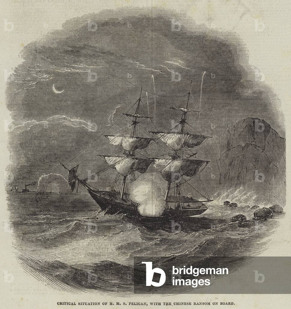 Critical Situation of HMS Pelican, with the Chinese Ransom on Board (engraving)