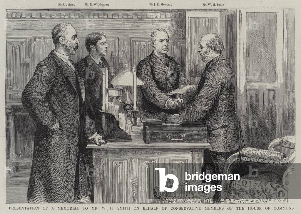 Presentation of a Memorial to Mr W H Smith on behalf of Conservative Members of the House of Commons (engraving)