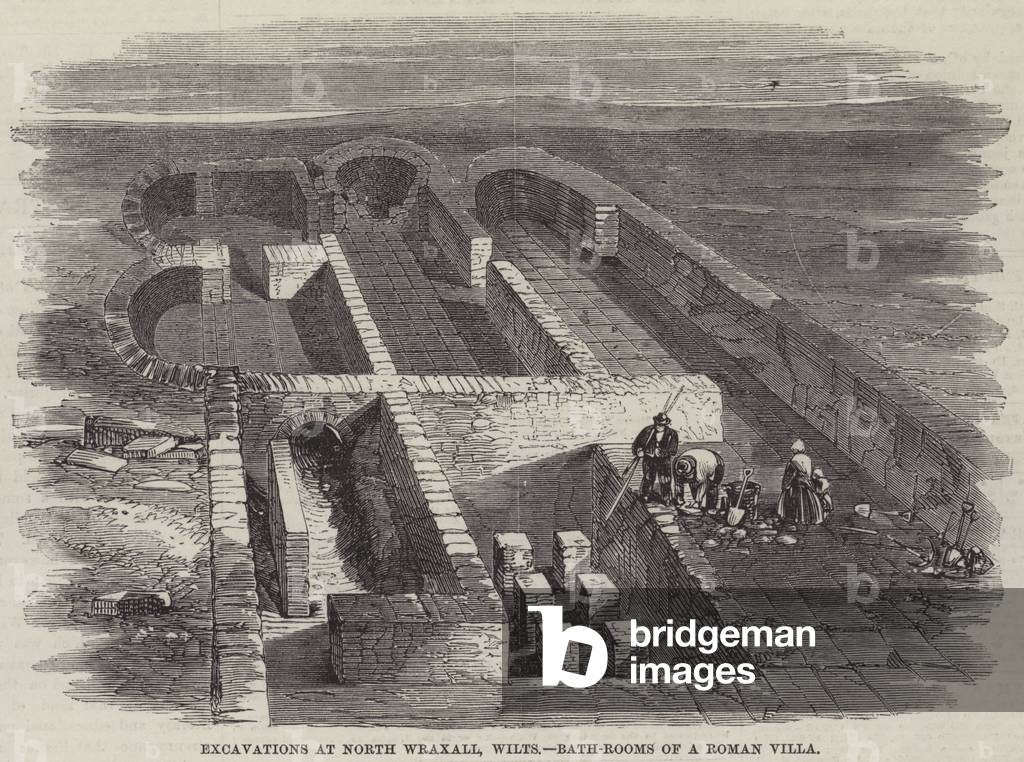 Excavations at North Wraxall, Wilts, Bath-Rooms of a Roman Villa (engraving)