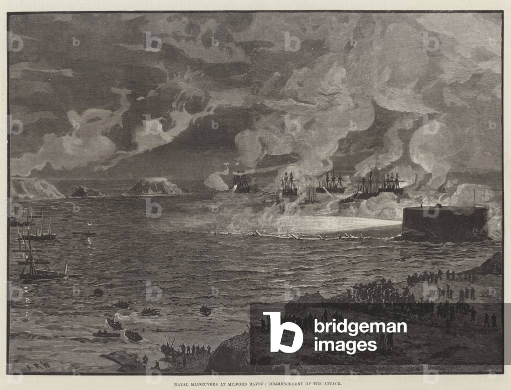 Naval Manoeuvres at Milford Haven, Commencement of the Attack (engraving)