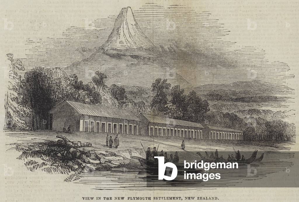 View in the New Plymouth Settlement, New Zealand (engraving)