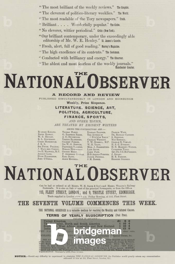 Advertisement, The National Observer (engraving)