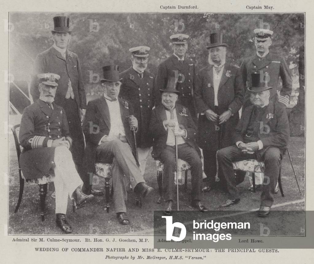 Wedding of Commander Napier and Miss E Culme-Seymour, the Principal Guests (b/w photo)
