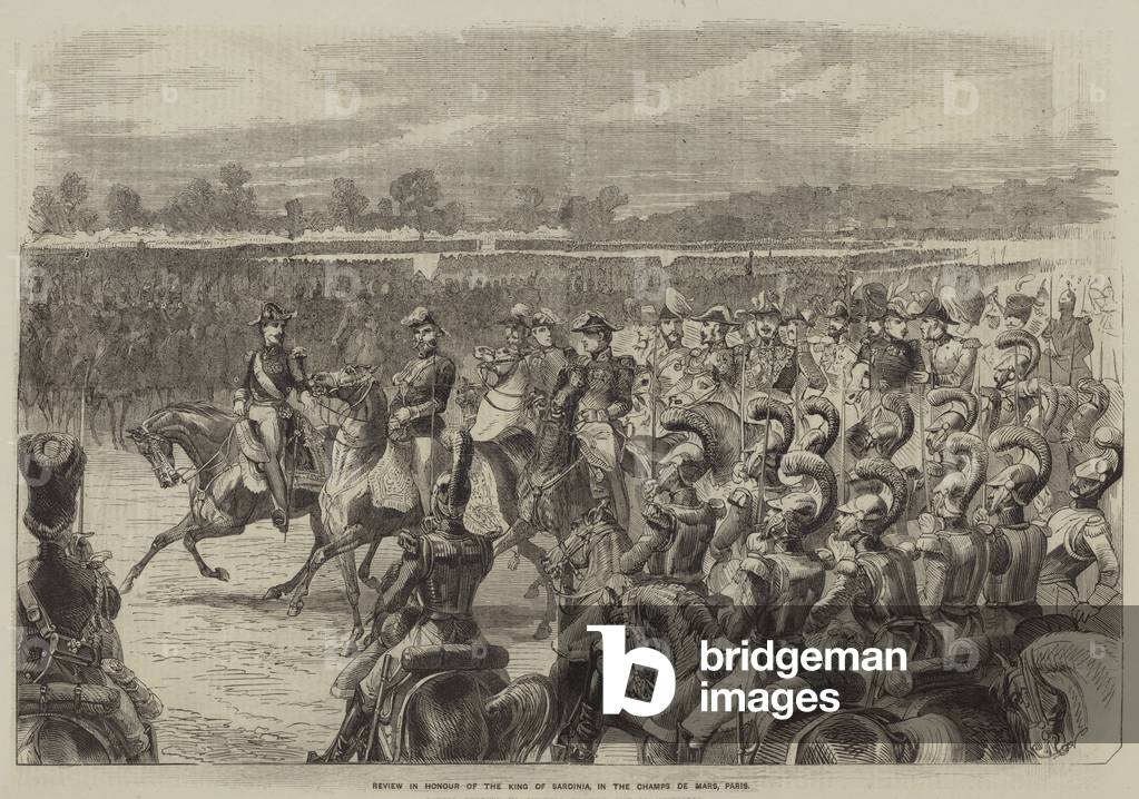 Review in Honour of the King of Sardinia, in the Champs de Mars, Paris (engraving)