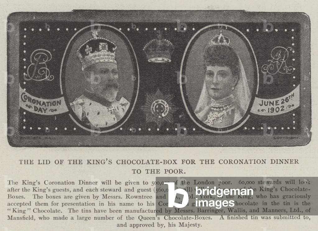 The Lid of the King's Chocolate-Box for the Coronation Dinner to the Poor (b/w photo)