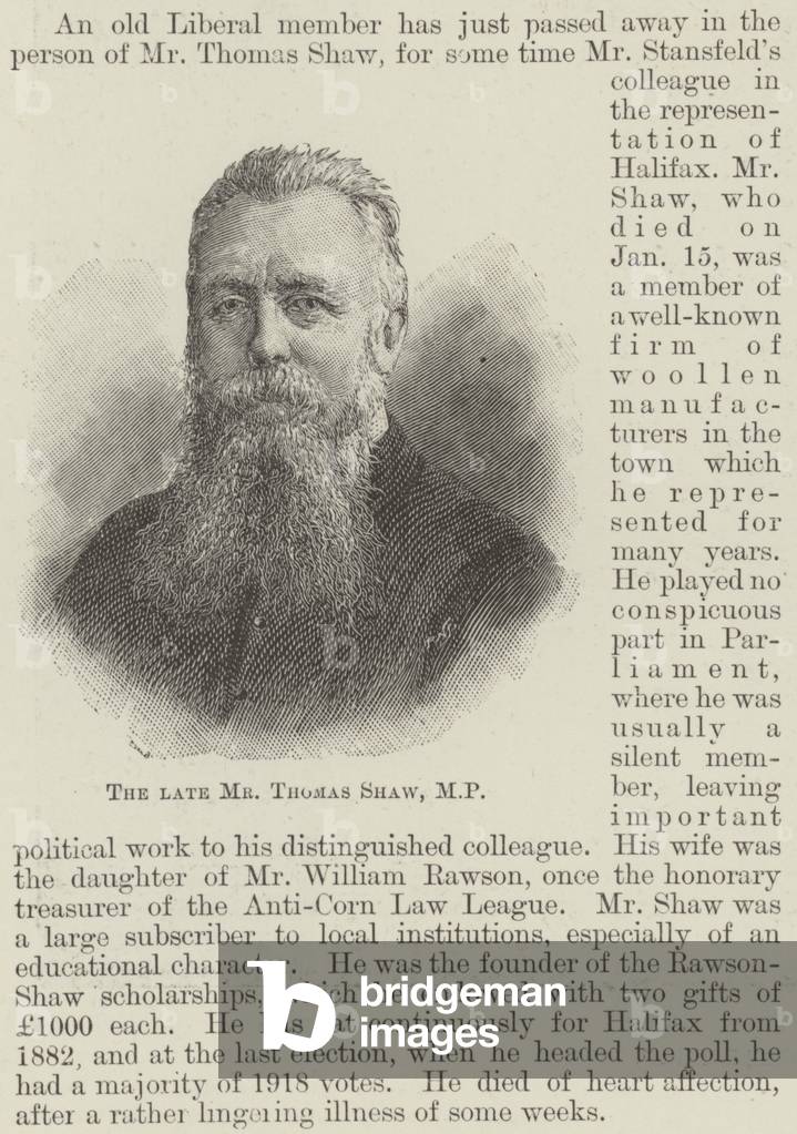 The late Mr Thomas Shaw, MP (engraving)
