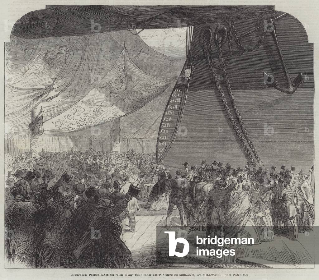 Countess Percy naming the New Ironclad Ship Northumberland, at Millwall (engraving)