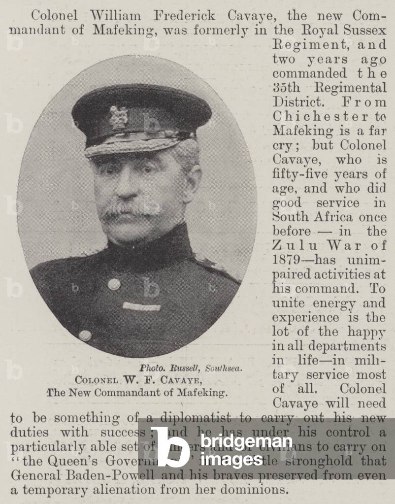 Colonel W F Cavaye, the New Commandant of Mafeking (engraving)