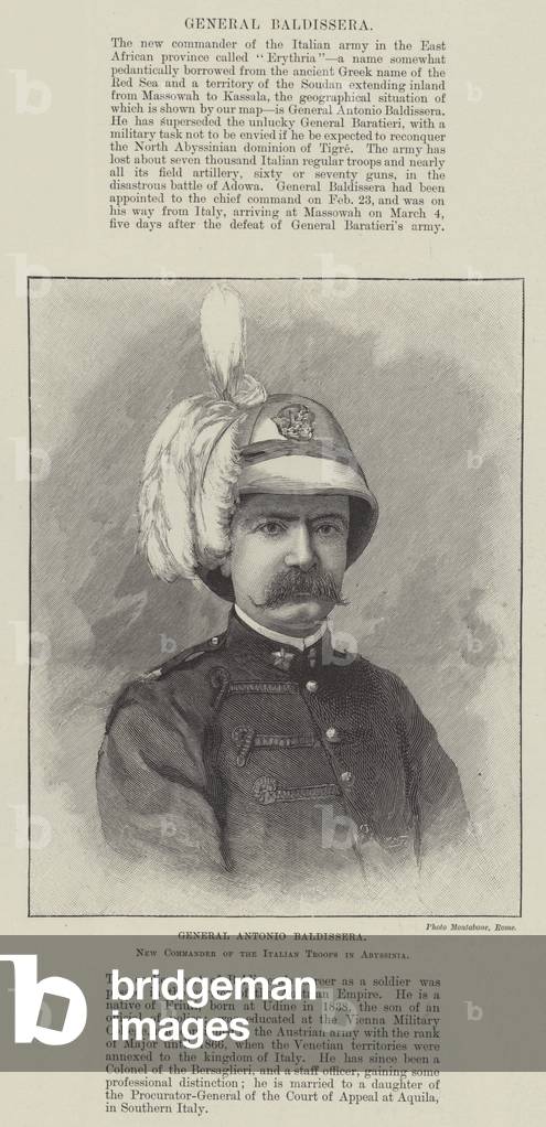 General Antonio Baldissera, New Commander of the Italian Troops in Abyssinia (engraving)