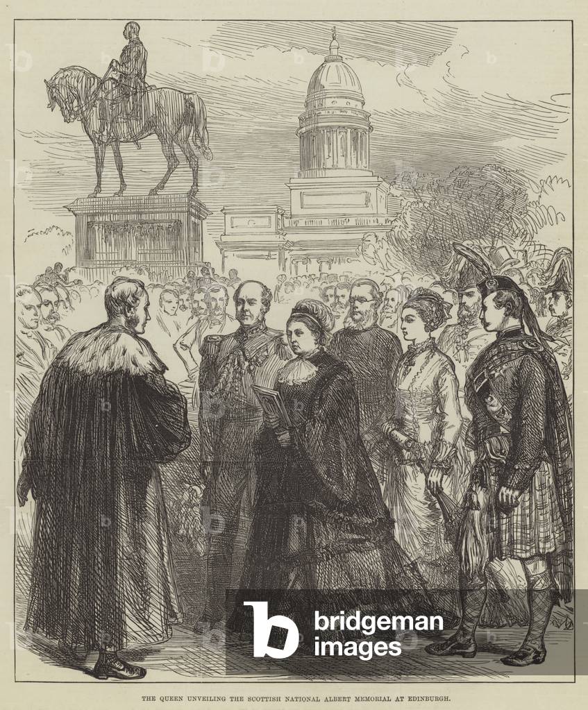 The Queen unveiling the Scottish National Albert Memorial at Edinburgh (engraving)