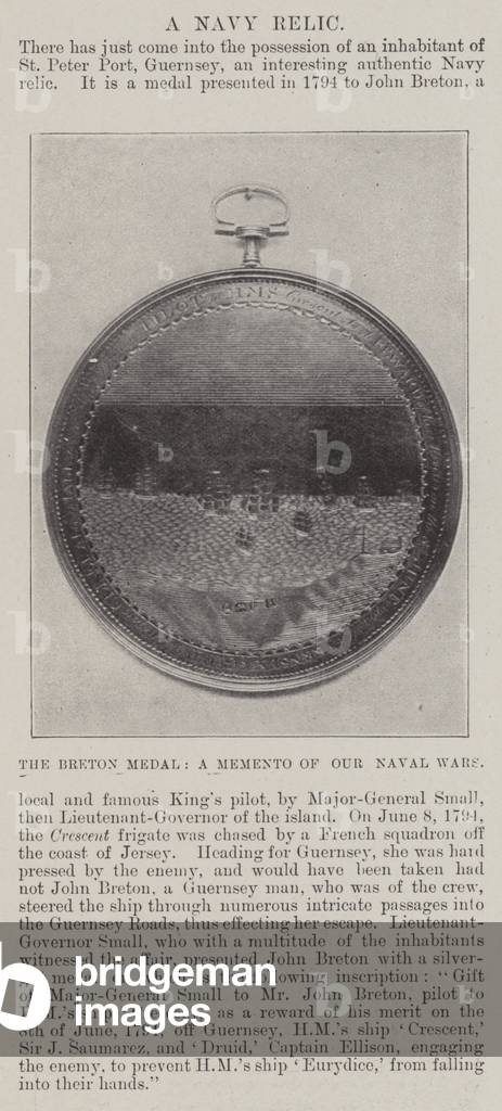 The Breton Medal, a Memento of Our Naval Wars (b/w photo)