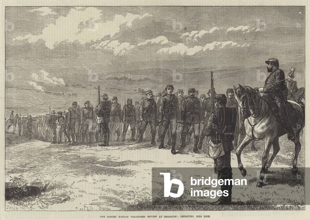 The Easter Monday Volunteer Review at Brighton, deploying into Line (engraving)