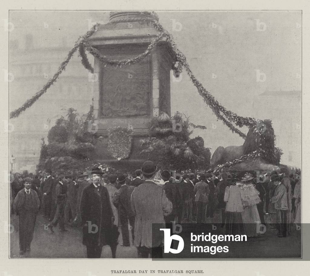 Trafalgar Day in Trafalgar Square (b/w photo)