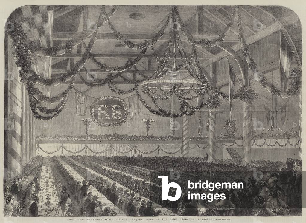 The Burns Centenary, the Citizen Banquet, held in the Corn Exchange, Edinburgh (engraving)