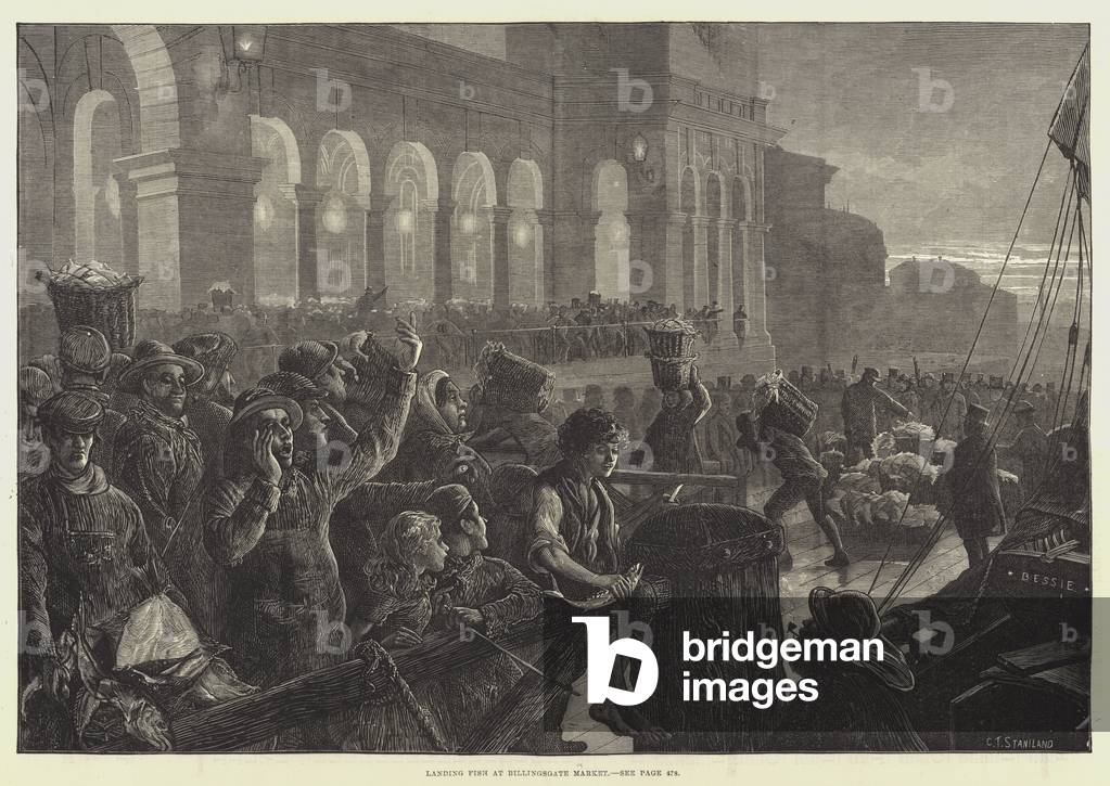 Landing Fish at Billingsgate Market (engraving)