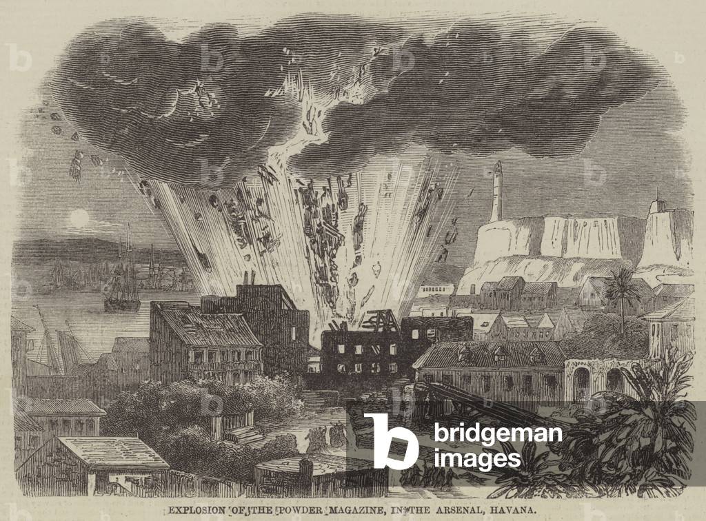 Explosion of the Powder Magazine, in the Arsenal, Havana (engraving)
