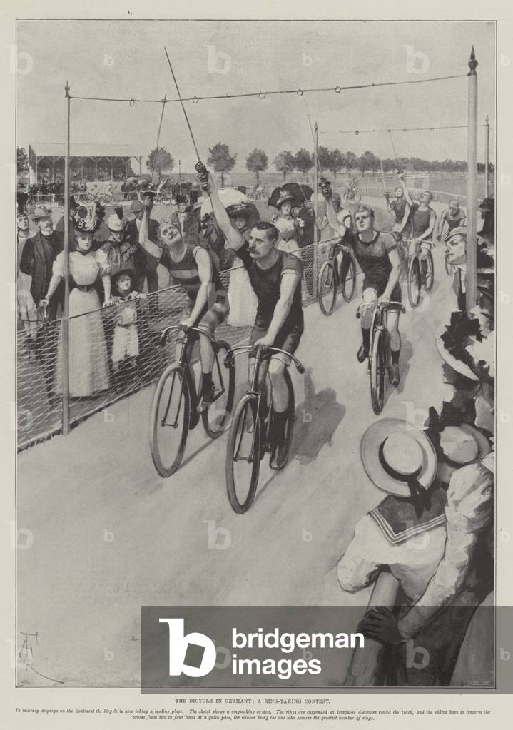 The Bicycle in Germany, a Ring-Taking Contest (litho)