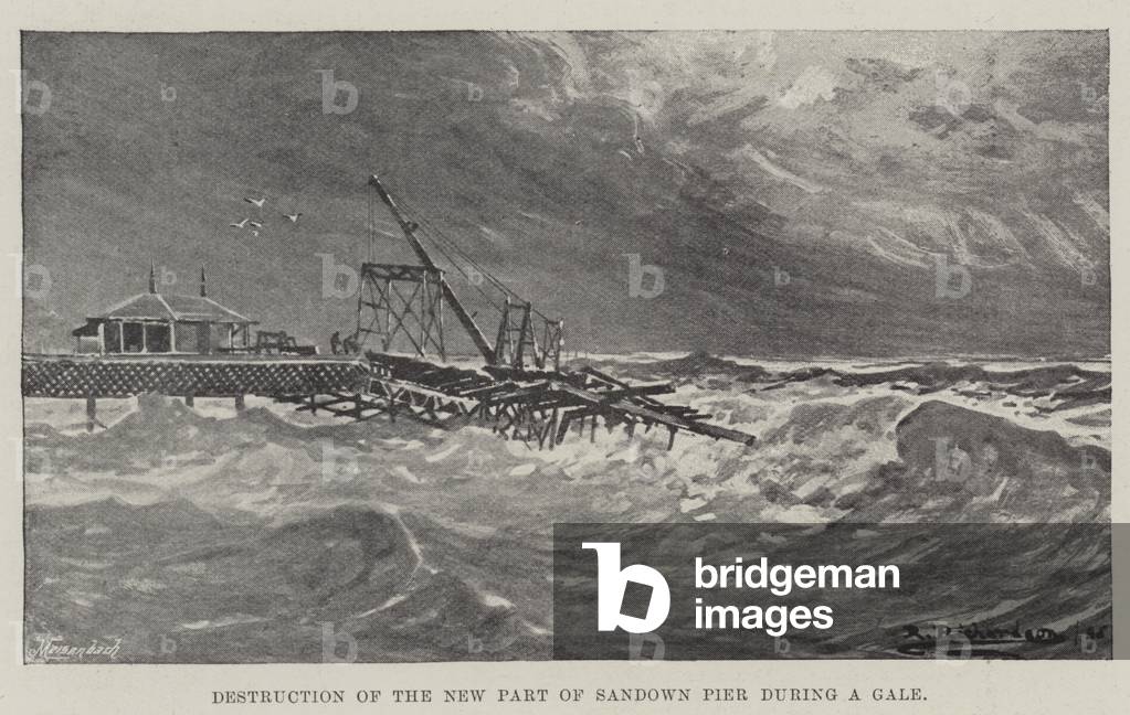 Destruction of the New Part of Sandown Pier during a Gale (engraving)