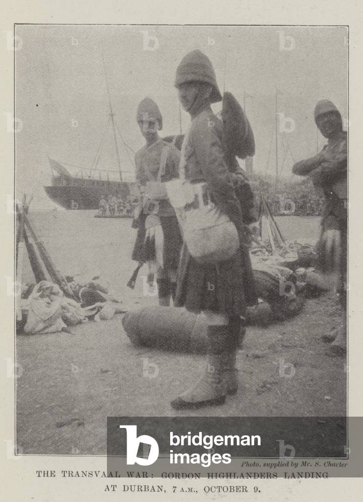 The Transvaal War, Gordon Highlanders landing at Durban, 7 am, 9 October (b/w photo)