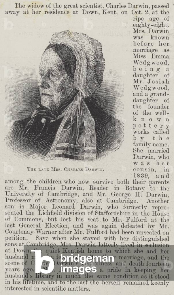 The late Mrs Charles Darwin (engraving)