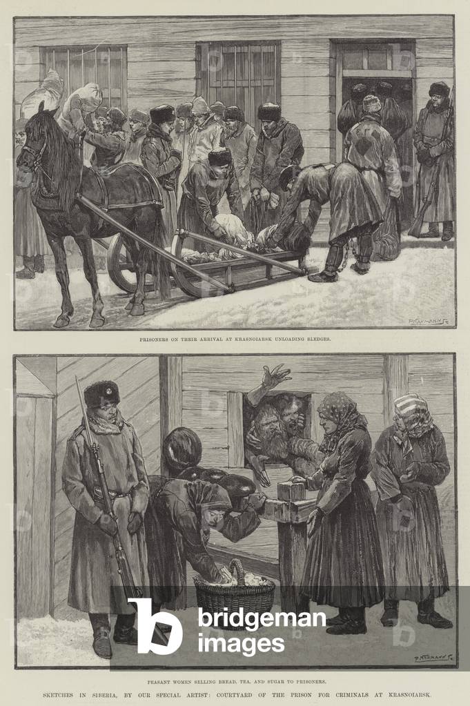 Sketches in Siberia, Courtyard of the Prison for Criminals at Krasnoiarsk (engraving)
