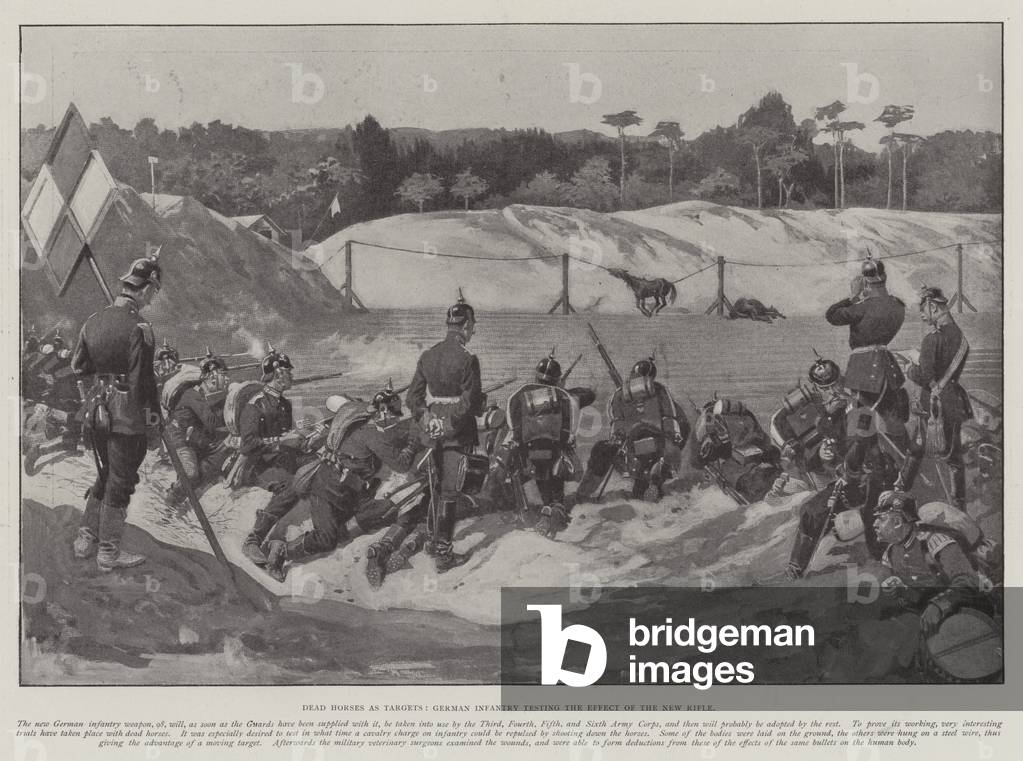 Dead Horses as Targets, German Infantry testing the Effect of the New Rifle (litho)